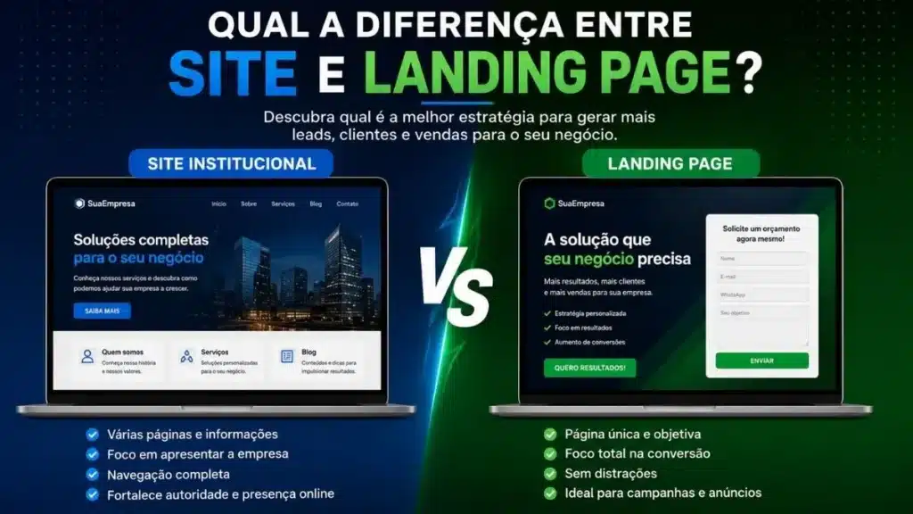 diferença entre site e landing page